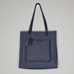 Denim Blue Tote Bag With Leather Straps Talbots NWT